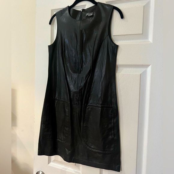 Vince Women’s 100% Lambskin Leather sleeveless Crewneck dress - Picture 1 of 9